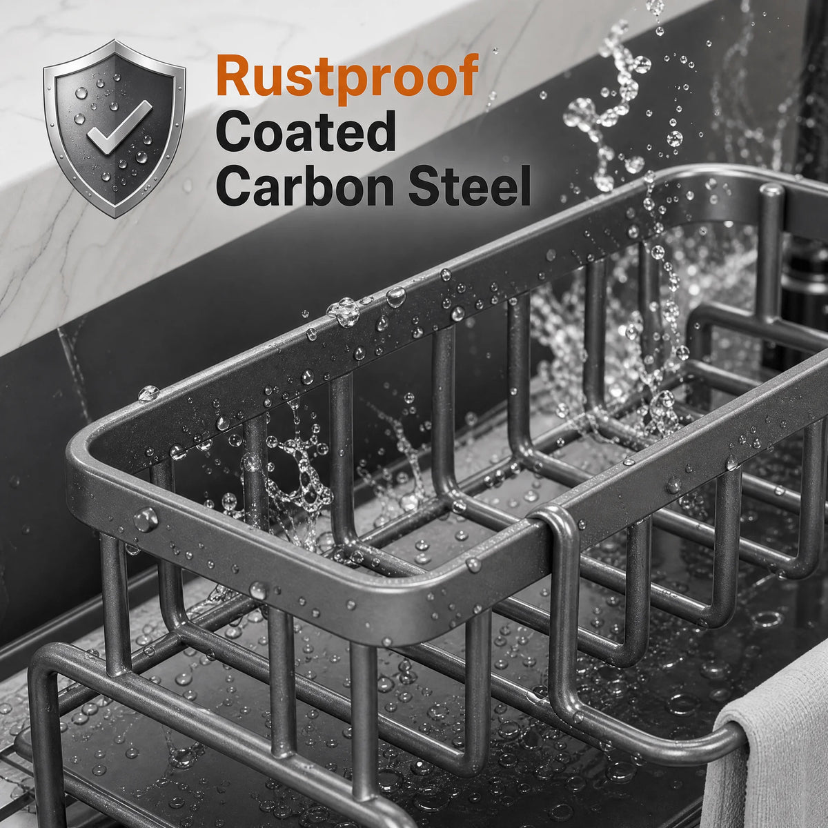 Carbon Steel Sink Caddy Organizer with Drain Tray