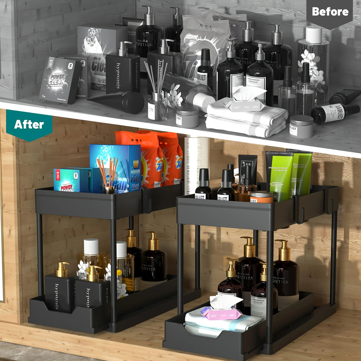 2-Tier Under Sink Organizer with Sliding Storage Baskets