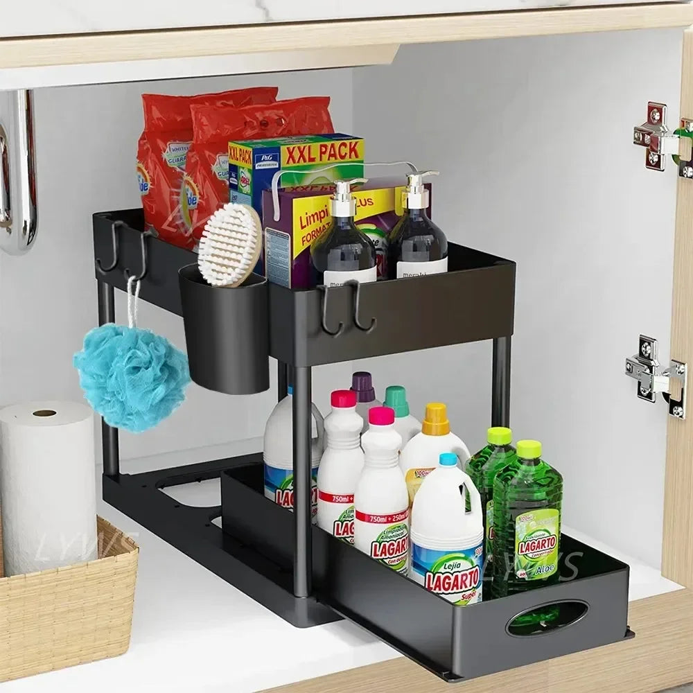 2-Tier Under Sink Organizer with Sliding Storage Baskets