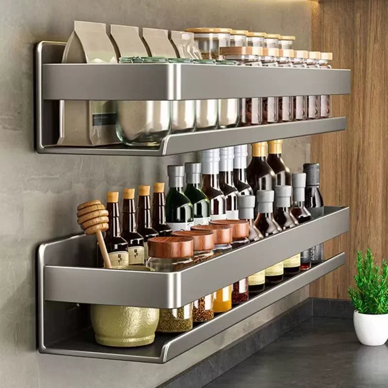 Wall-Mounted Condiment And Spice Storage Organizer Rack