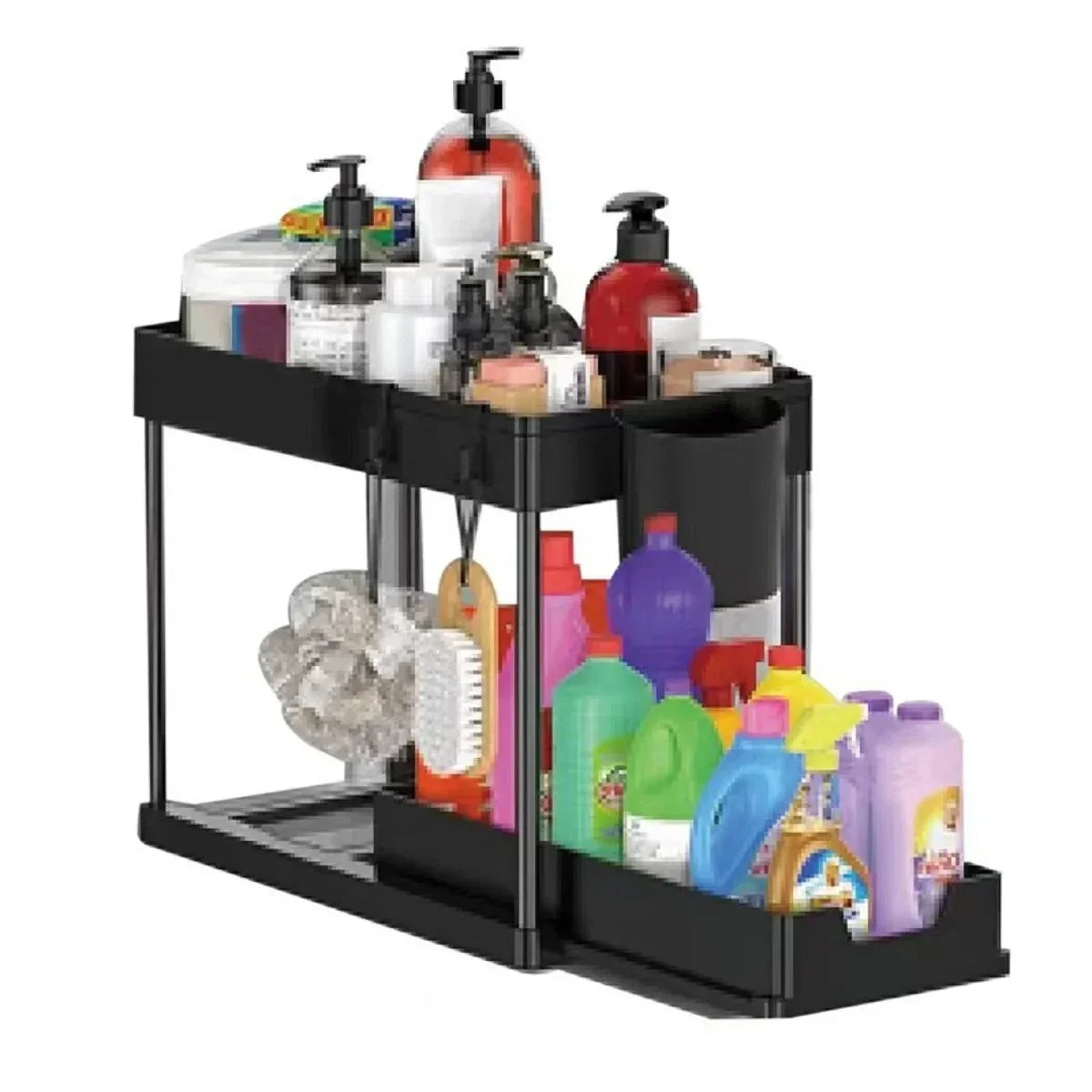 Black-A Color 2-Tier Under Sink Organizer with Sliding Storage Baskets