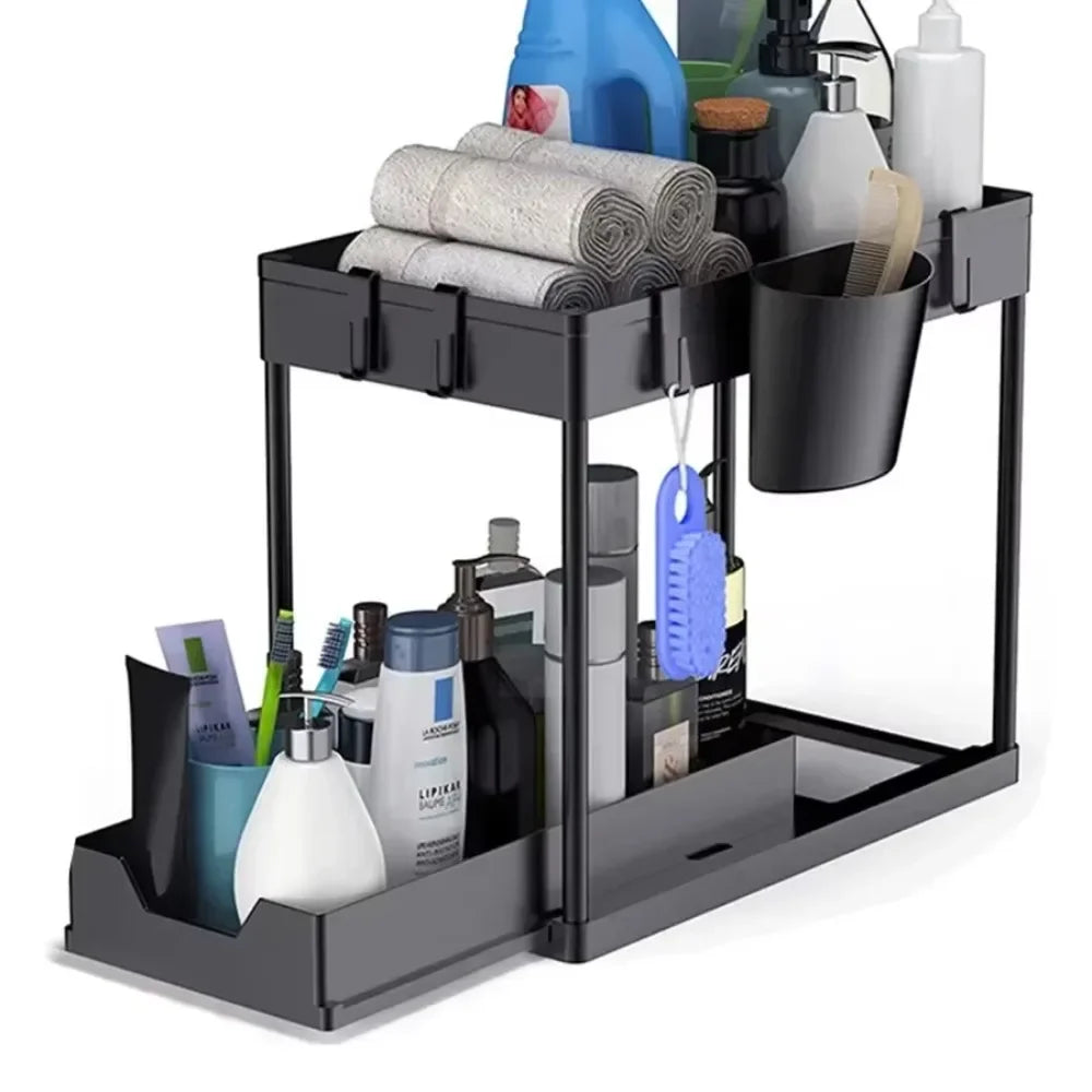 Black-B Color 2-Tier Under Sink Organizer with Sliding Storage Baskets
