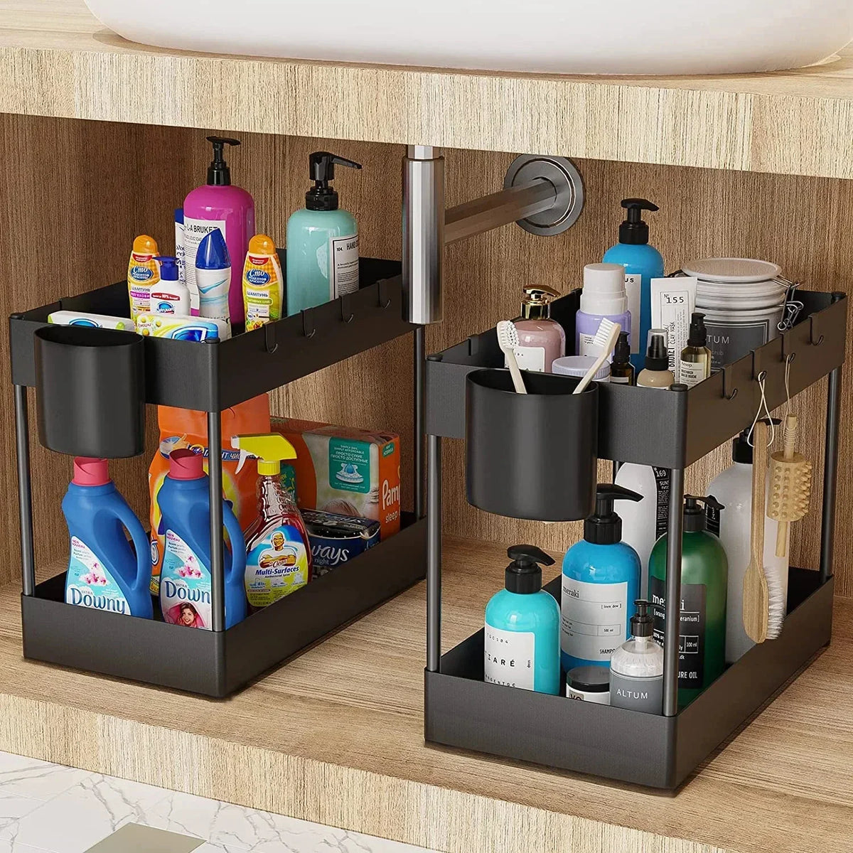 2-Tier Under Sink Organizer with Sliding Storage Baskets
