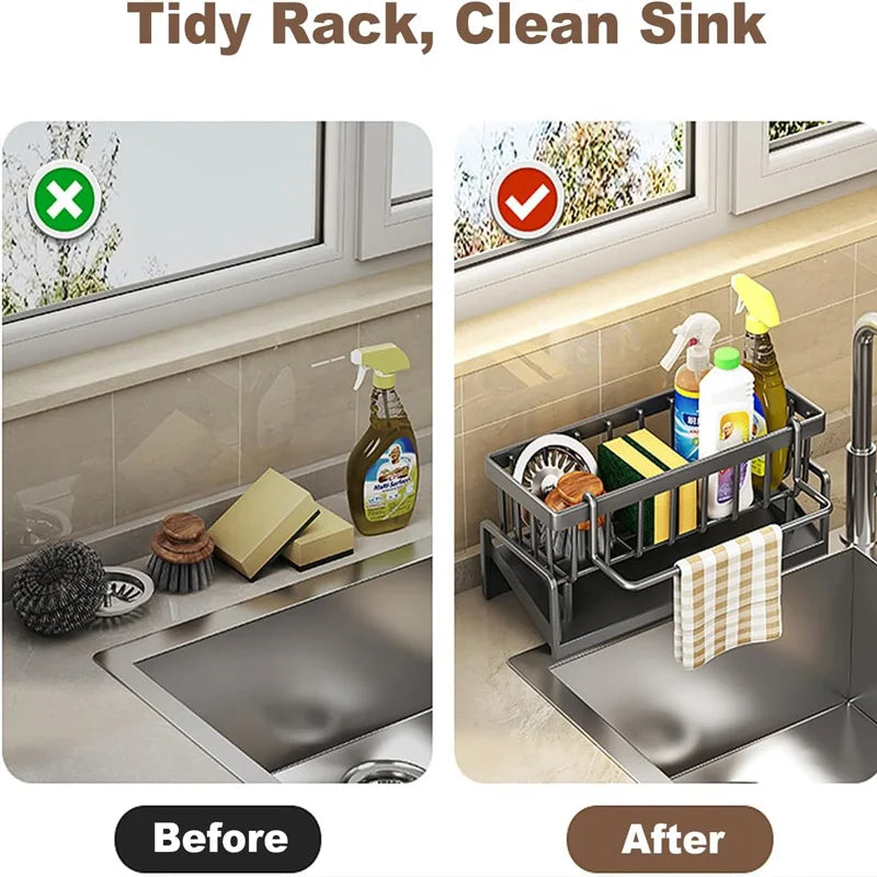 Carbon Steel Sink Caddy Organizer with Drain Tray